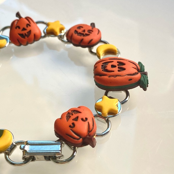 🚫SOLD OUT🚫Halloween Pumpkin & Moon Charm Bracelet - Spooky Season Jewelry - Picture 3 of 6